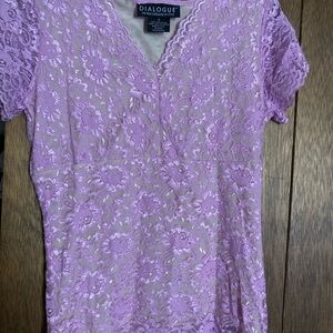 Dialogue Lilac Floral Lace V-Neck Tunic